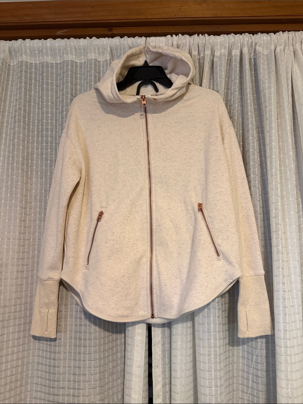 Athleta Cream Full-Zip Hooded Jacket with Rose Gold Accents